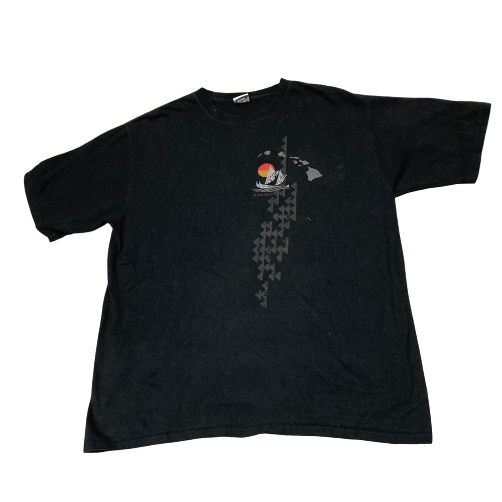 Crazy Shirts Hawaii Kauai Sailing Canoe Graphic T-Shirt Black Mens Large